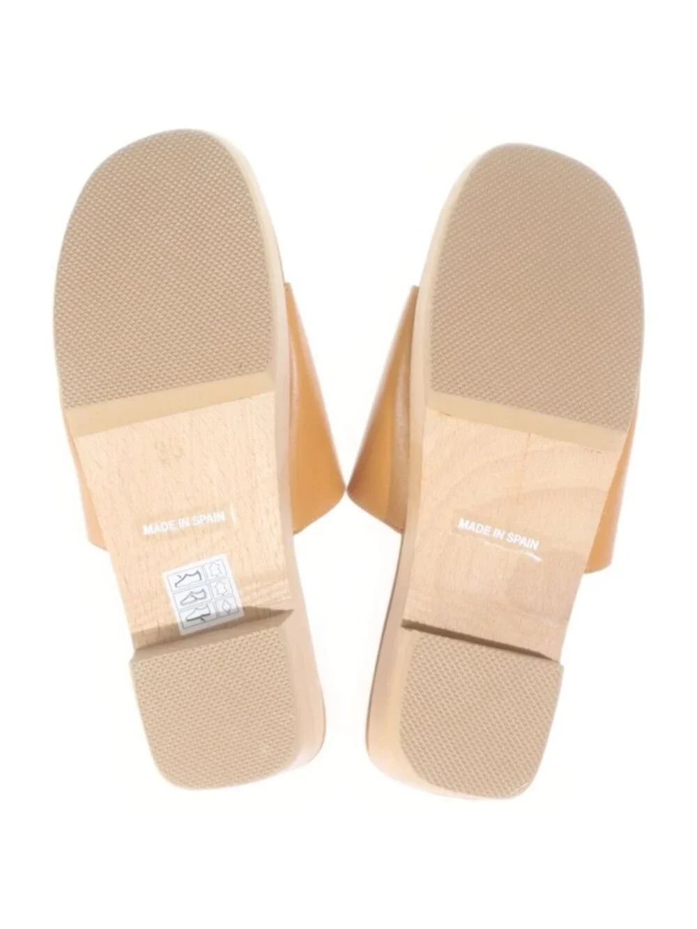 Hermes Logo Kevral Sandals Leather Wood Mules Shoes Brown 35